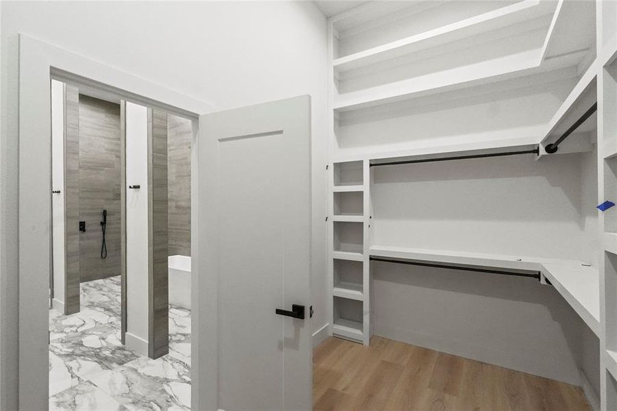 Walk in closet featuring light hardwood / wood-style flooring