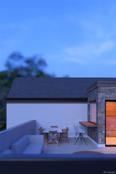 Rendering of new luxury home coming soon showcasing multiple outdoor entertainment areas with panoramic mountain views.