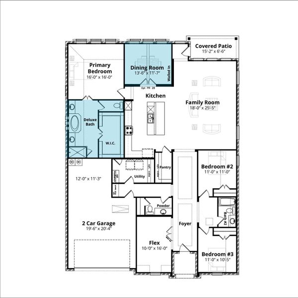 2D floor plan layout for the Richmond by John Houston Homes in Byrum Ranch, Maypearl, TX (Image 3).