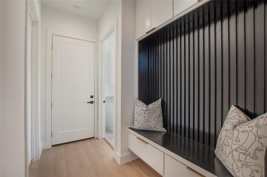 Mudroom featuring light hardwood / wood-style floors