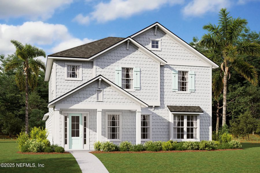 Front exterior of a new home in Seabrook Village at Seabrook, Ponte Vedra, FL, highlighting curb appeal (Image 1).