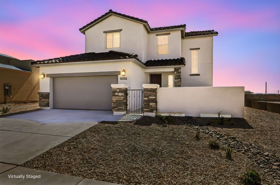 Front exterior of a new home in Emerald Estates, El Paso, TX, highlighting curb appeal (Image 24).