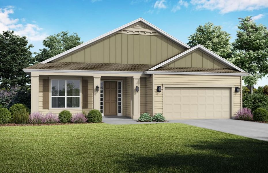 Representative exterior photo of a completed home built from the Albatera by SEDA New Homes in Sandy Ridge, Yulee, FL (Image 2). Representative exterior photo of a completed home built from the Albatera by SEDA New Homes in Sandy Ridge, Yulee, FL (Image 2).