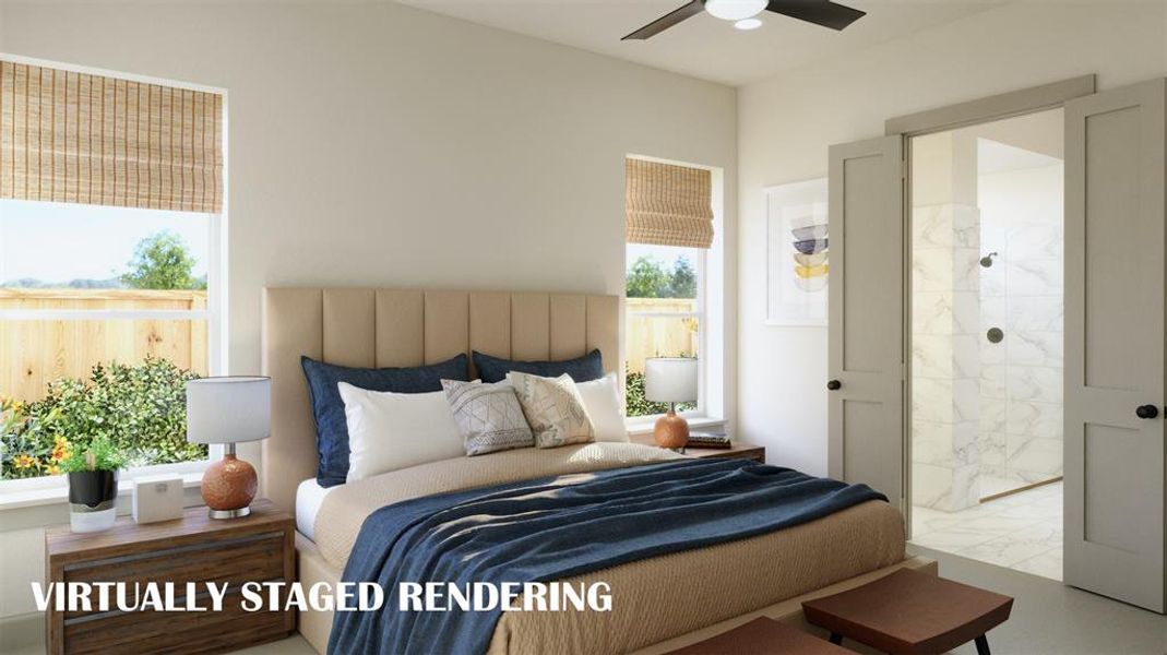 Peaceful and relaxing, this main floor owner's suite is a dream come true! VIRTUALLY STAGED RENDERING Peaceful and relaxing, this main floor owner's suite is a dream come true! VIRTUALLY STAGED RENDERING