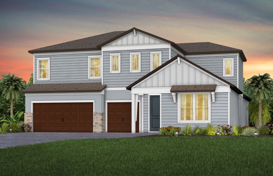 Representative exterior photo of a completed home built from the Merlot Grand by Pulte Homes in Vida's Way, Wesley Chapel, FL (Image 1). Representative exterior photo of a completed home built from the Merlot Grand by Pulte Homes in Vida's Way, Wesley Chapel, FL (Image 1).