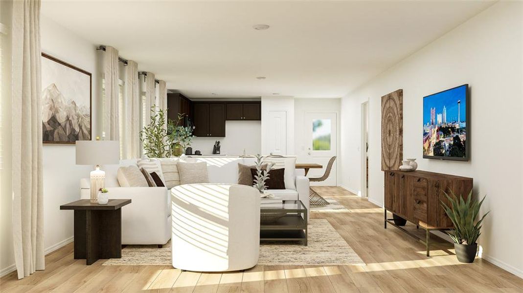 Living room with light wood-type flooring