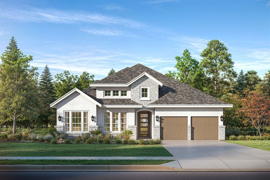 Representative exterior photo of a completed home built from the Astoria by Landon Homes in Fields - Brookside North, Frisco, TX (Image 2). Representative exterior photo of a completed home built from the Astoria by Landon Homes in Fields - Brookside North, Frisco, TX (Image 2).