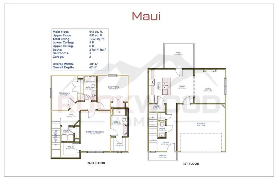 2D floor plan layout for the Maui by Rockwood Homes in New Hope Estates, Nashville, TN (Image 3).