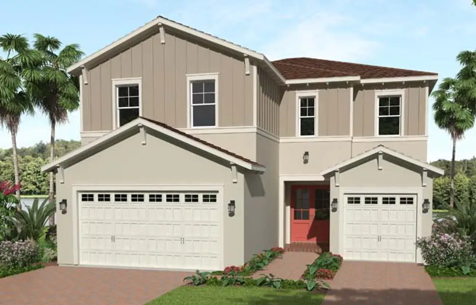 Representative exterior photo of a completed home built from the Poinciana by Minto Communities in Westlake, Loxahatchee, FL (Image 4).