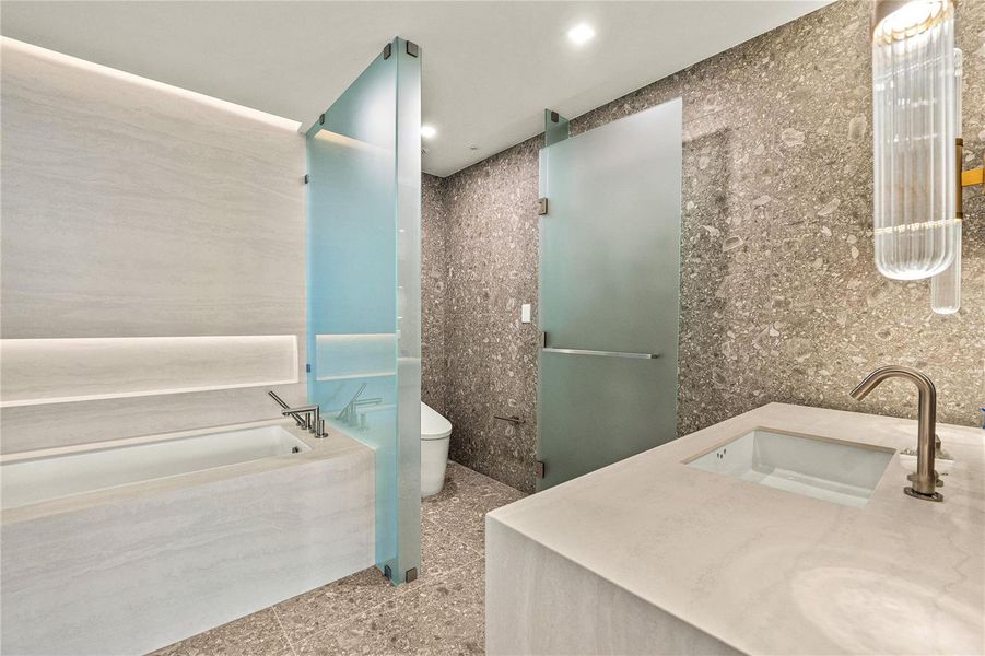Separate sinks & cabinetry