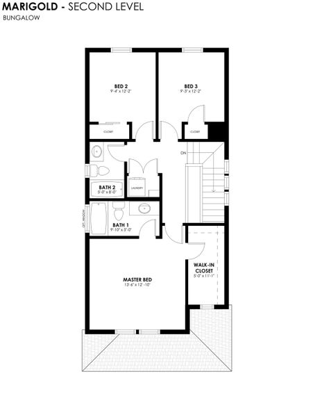 2D floor plan layout for the Marigold by Hartford Homes in Bloom, Fort Collins, CO (Image 6).
