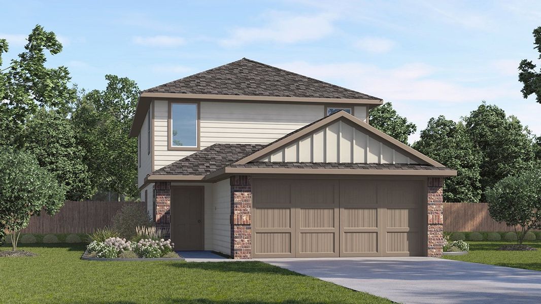 Representative exterior photo of a completed home built from the Plan by D.R. Horton in Hickory Ridge, Elmendorf, TX (Image 2).