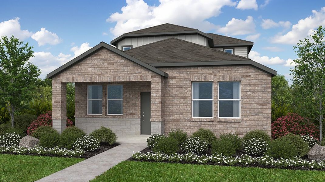 Representative exterior photo of a completed home built from the Pheasant by Taylor Morrison in Emory Crossing 40s, Hutto, TX (Image 3). Representative exterior photo of a completed home built from the Pheasant by Taylor Morrison in Emory Crossing 40s, Hutto, TX (Image 3).