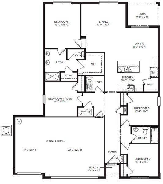 2D floor plan layout for the CALI by D.R. Horton in Tides Edge, Ormond Beach, FL (Image 3).