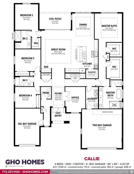 2D floor plan layout for the Callie by GHO Homes in Belterra, Port St. Lucie, FL (Image 3).