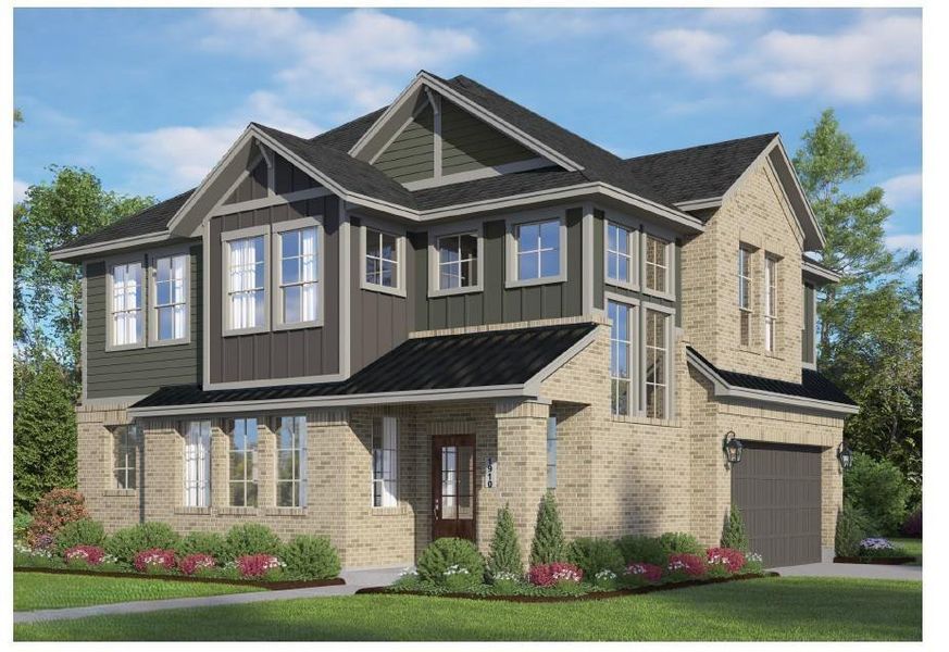 Front exterior of a new home in Bridgeland, Cypress, TX, highlighting curb appeal (Image 2). Front exterior of a new home in Bridgeland, Cypress, TX, highlighting curb appeal (Image 2).