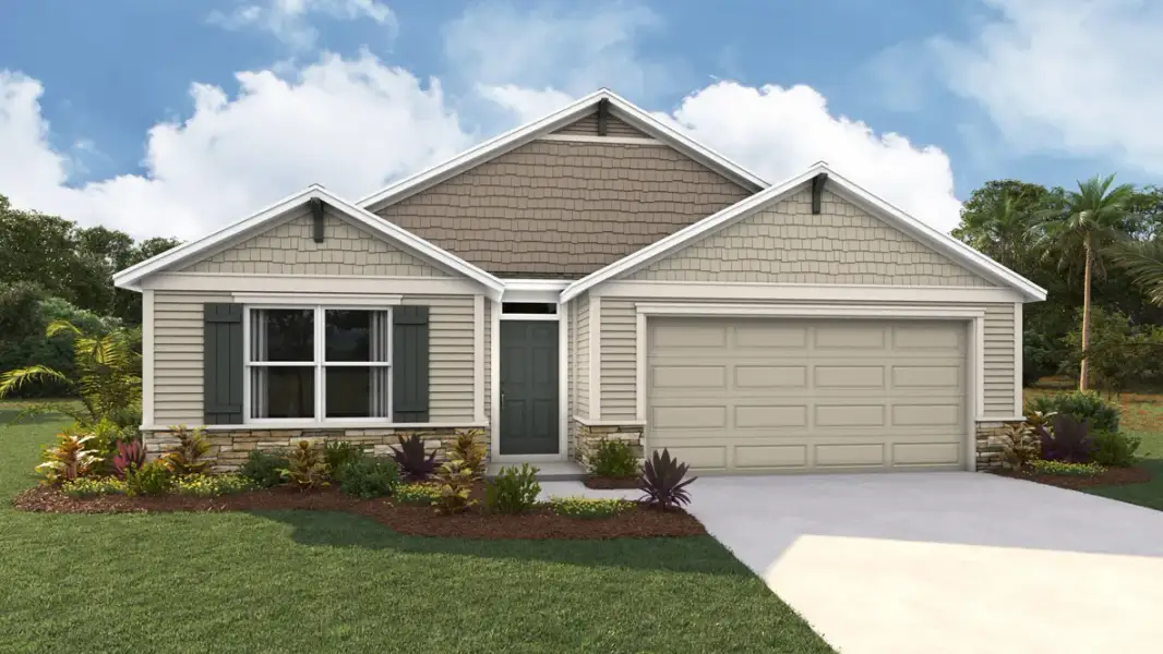 Representative exterior photo of a completed home built from the Cali by D.R. Horton in Tara Verde, Newberry, FL (Image 1). Representative exterior photo of a completed home built from the Cali by D.R. Horton in Tara Verde, Newberry, FL (Image 1).
