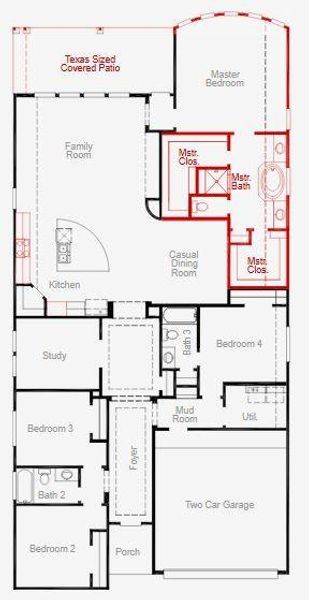 2D floor plan layout of this home in Two Step Farm, Montgomery, TX (Image 3).