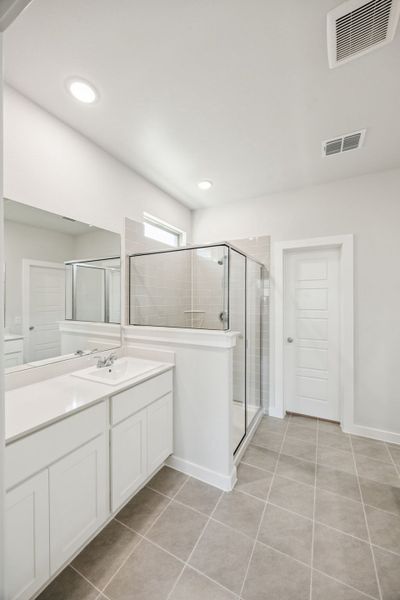 Primary Bathroom in the Masters home plan by Trophy Signature Homes – REPRESENTATIVE PHOTO