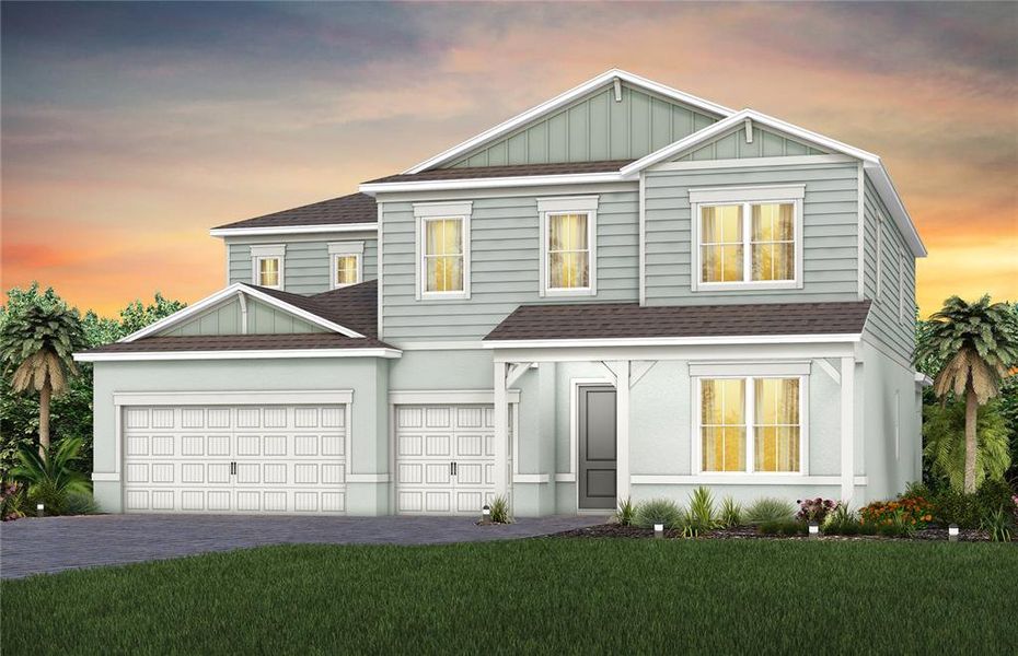 Exterior Design. Artistic rendering for this new construction home. Pictures are for illustrative purposes only. Elevations, colors and options may vary.