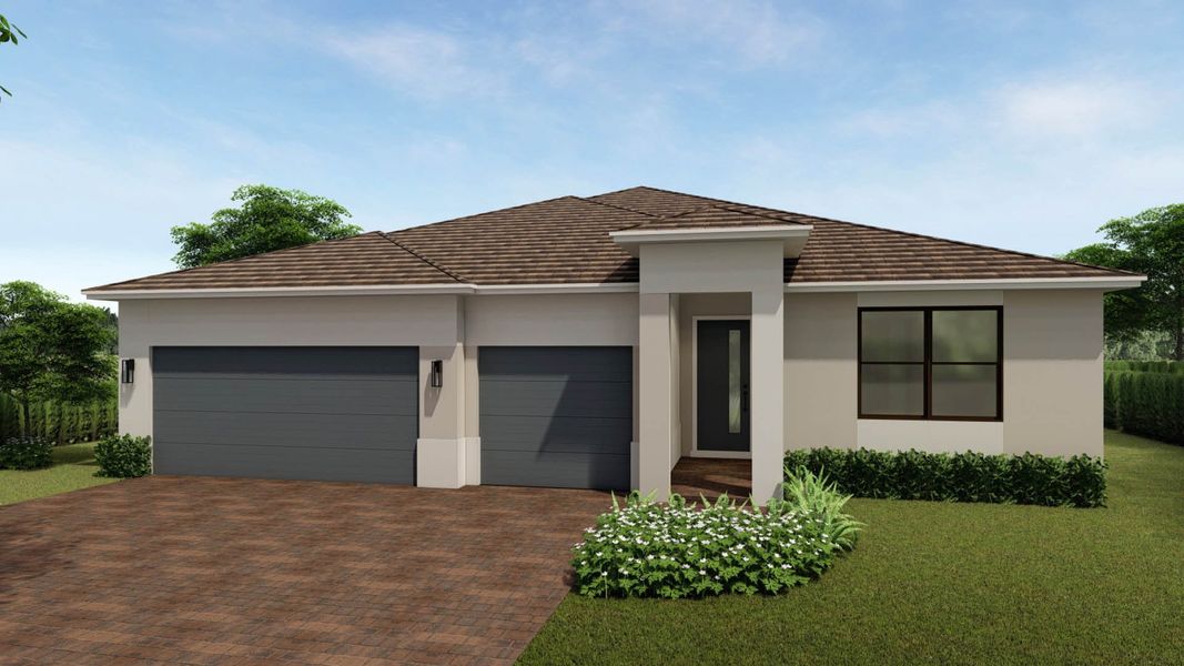 Representative exterior photo of a completed home built from the Fraser by D.R. Horton in Aspen Estates, Homestead, FL (Image 6).