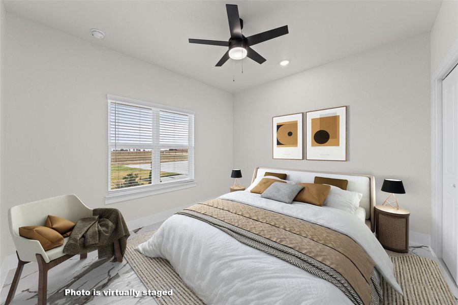 Natural light streams through a large window overlooking the scenic surroundings.