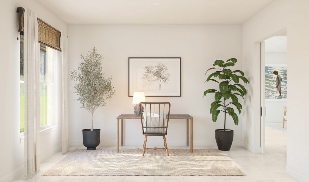 Private home office with lots of natural light