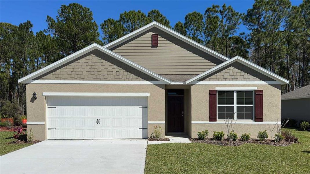 Front exterior of a new home in Harmony West, St. Cloud, FL, highlighting curb appeal (Image 1). Front exterior of a new home in Harmony West, St. Cloud, FL, highlighting curb appeal (Image 1).