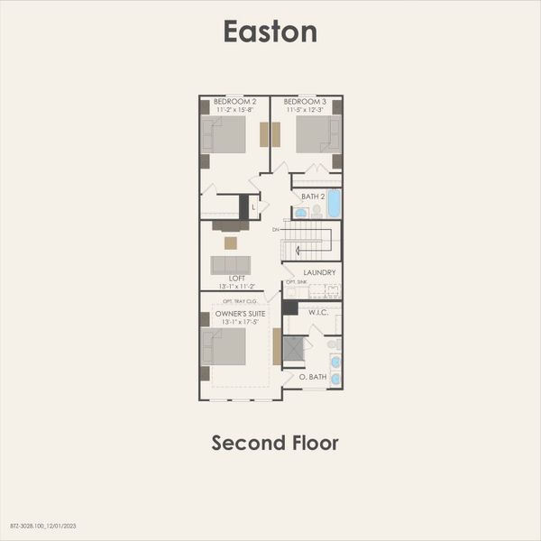2D floor plan layout of this home in Monarch on Main, Round Rock, TX (Image 3).