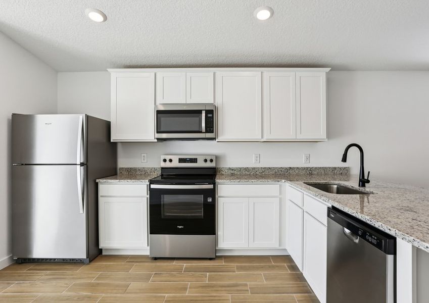 Each kitchen includes upgraded, stainless-steel appliances