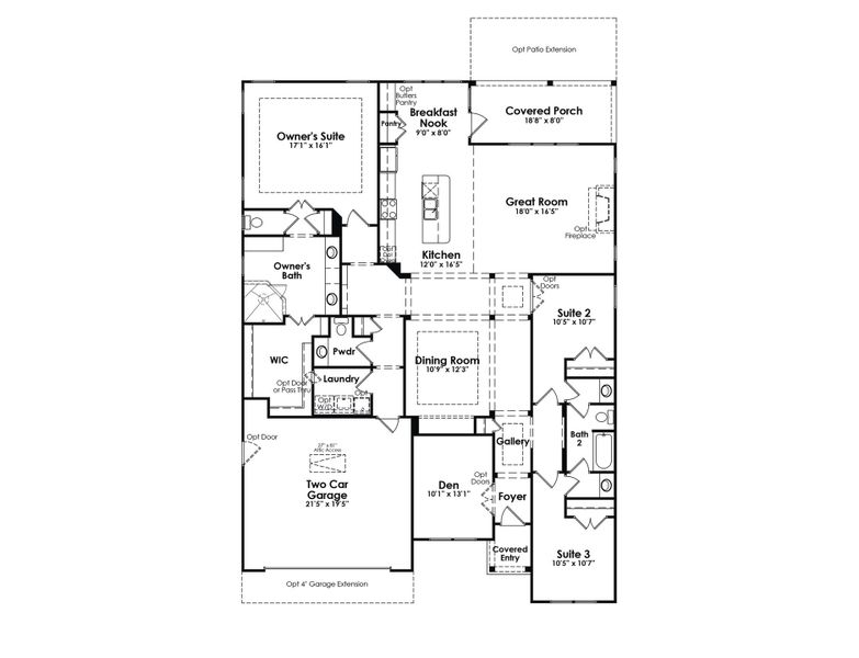 2D floor plan layout for the Oakside by Kolter Homes in The Ponds, Summerville, SC (Image 4). 2D floor plan layout for the Oakside by Kolter Homes in The Ponds, Summerville, SC (Image 4).