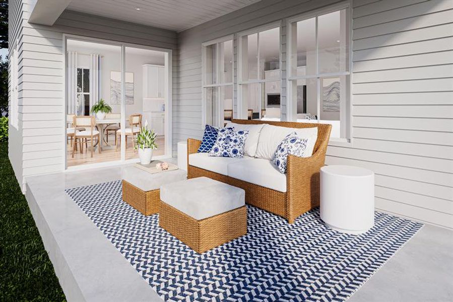 Exterior details and patio area of a home in East Lake, Leland (Image 2).