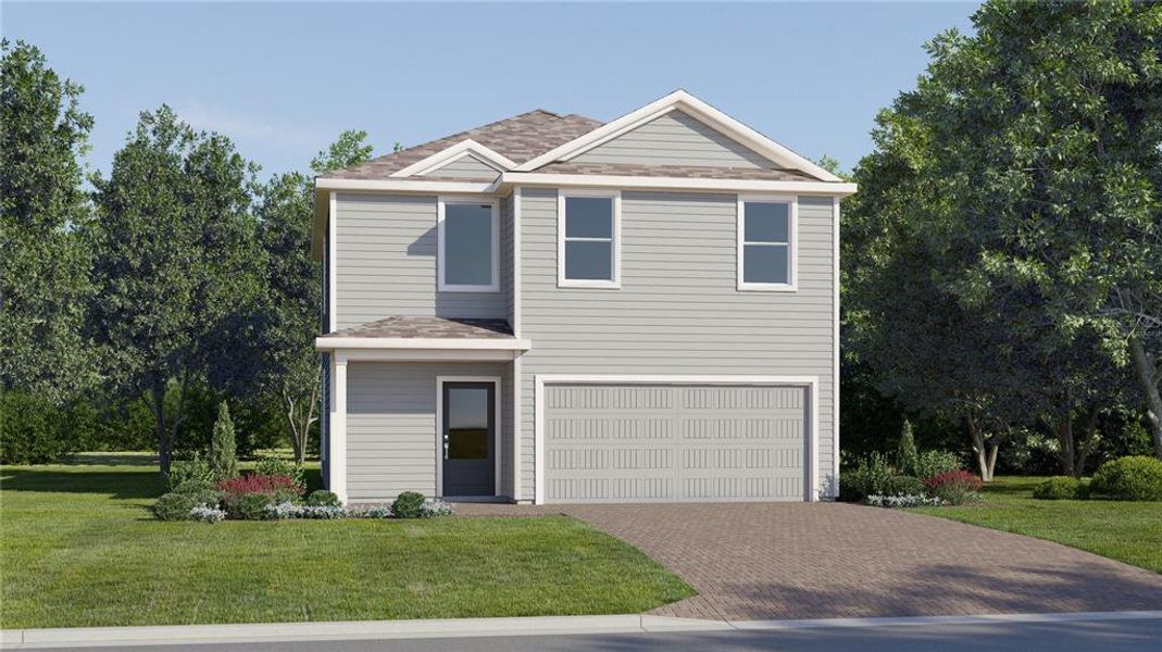 Front exterior of a new home in Wellness Ridge, Clermont, FL, highlighting curb appeal (Image 1). Front exterior of a new home in Wellness Ridge, Clermont, FL, highlighting curb appeal (Image 1).
