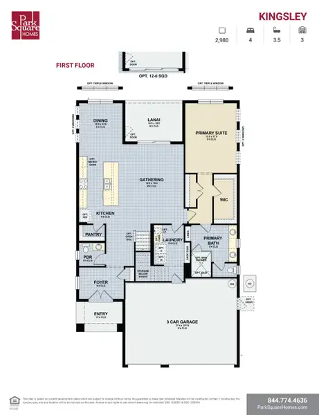 2D floor plan layout for the Kingsley by Park Square Residential in The Sanctuary at Seaire, Parrish, FL (Image 4).