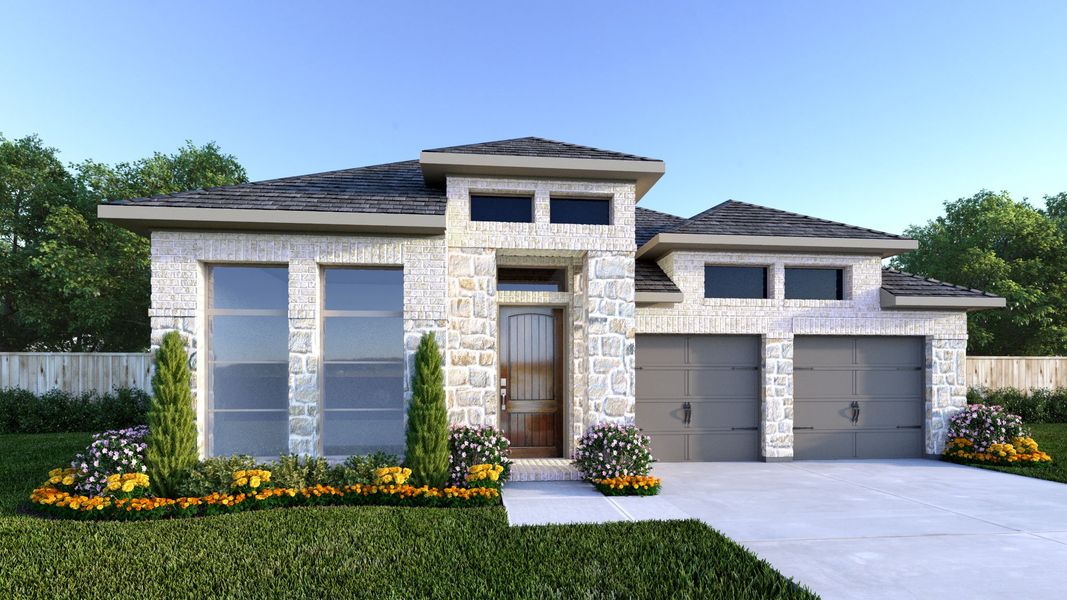 Representative exterior photo of a completed home built from the 2373H by Perry Homes in Veramendi, New Braunfels, TX (Image 19).