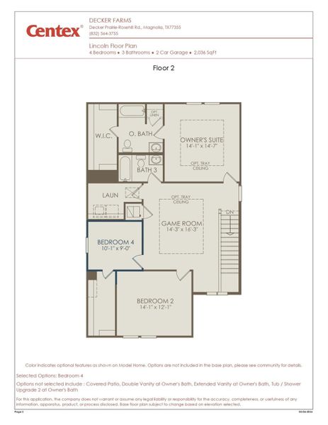 2D floor plan layout of this home in Decker Farms, Magnolia, TX (Image 3).