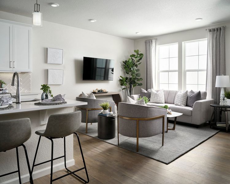 Representative furnished interior of a home built from the F by Tri Pointe Homes in Candelas Townhomes, Arvada (Image 7). Representative furnished interior of a home built from the F by Tri Pointe Homes in Candelas Townhomes, Arvada (Image 7).