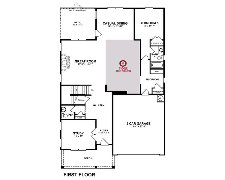 2D floor plan layout of this home in Friendship Village: Friendship Village Single-Family, Apex, NC (Image 1).
