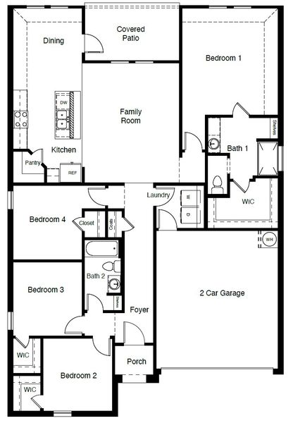 2D floor plan layout for the FARGO by D.R. Horton in Homestead at Parks Bell Ranch, Odessa, TX (Image 7).