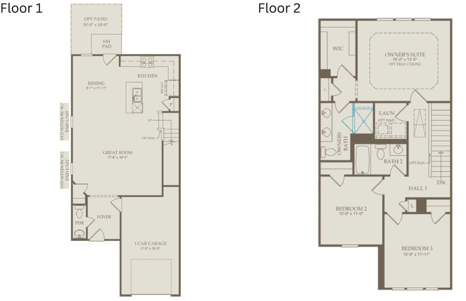 2D floor plan layout of this home in Poets Walk, Whitsett, NC (Image 3).