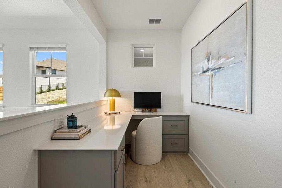 Upstairs built-in tech desk