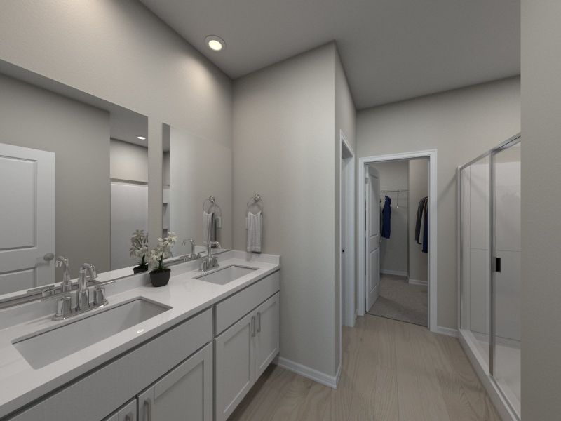 Primary bathroom in the Bloomfield floorplan at a Meritage Homes community in Zebulon, NC.