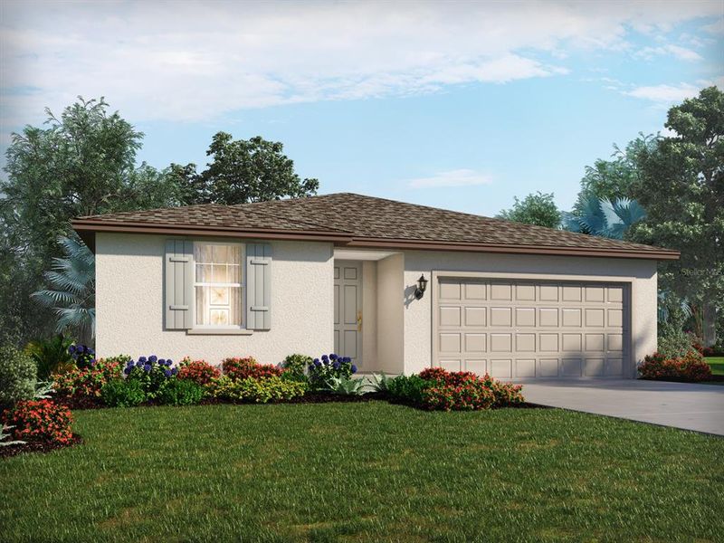 Front exterior of a new home in Two Rivers - Classic Series, Zephyrhills, FL, highlighting curb appeal (Image 1). Front exterior of a new home in Two Rivers - Classic Series, Zephyrhills, FL, highlighting curb appeal (Image 1).