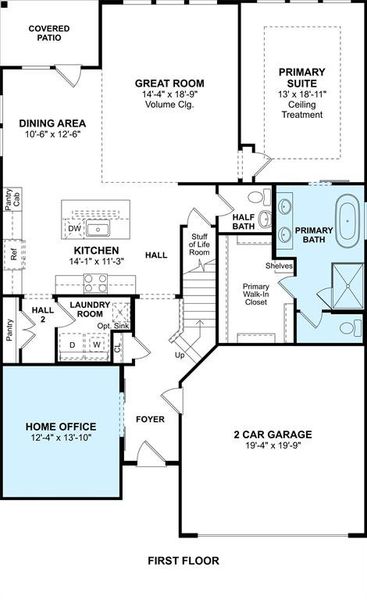 The Omaha floor plan by K. Hovnanian Homes. 1st Floor shown. *Prices, plans, dimensions, features, specifications, materials, and availability of homes or communities are subject to change without notice or obligation.