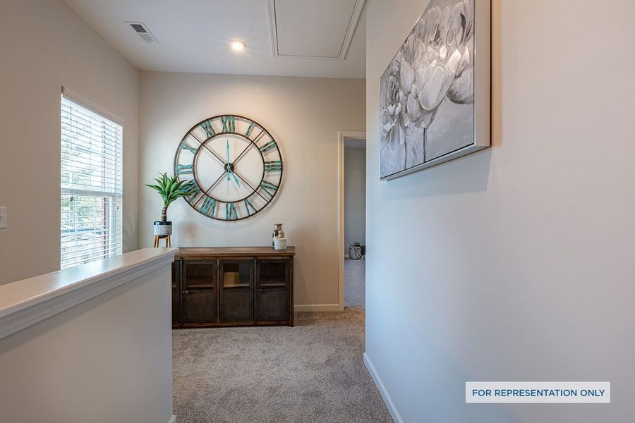 Upstairs landing area with linen closet and easy access to bedrooms.