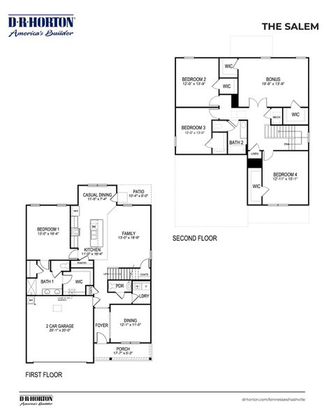 2D floor plan layout of this home in Woodbridge Glen Single Family, Lebanon, TN (Image 4).
