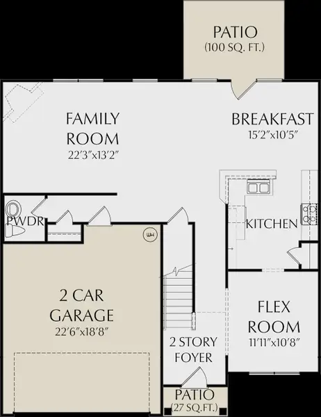 2D floor plan layout for the Stamford by KM Homes in Ashton Heights, Lawrenceville, GA (Image 3).