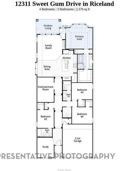 2D floor plan layout of this home in Riceland: 50ft. lots, Mont Belvieu, TX (Image 4).