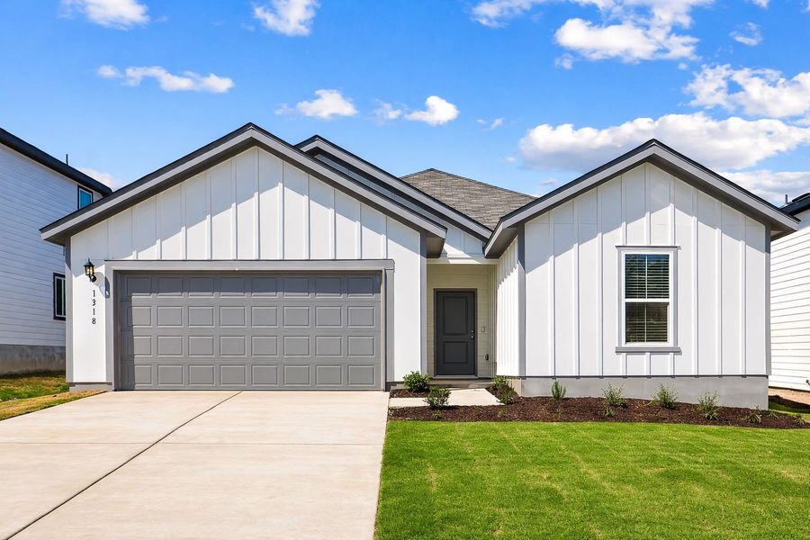 Front exterior of a new home in Skyview, Belton, TX, highlighting curb appeal (Image 19).