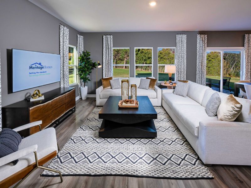 Living area in the Dakota floorplan at a Meritage Homes community in Spartanburg, SC.